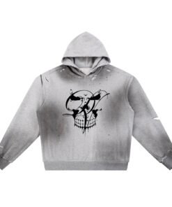 Skull wht (Sun Fade Frayed Fleece Hoodie)