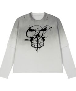 Skull WHT LS Unisex Vintage Wash Layered T-Shirt