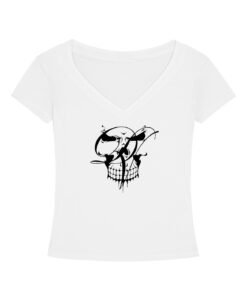 Skull wht (Tencel Slim Fit V-Neck T-Shirt)