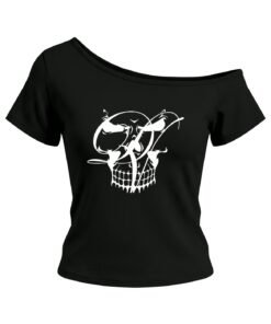 Skull Blk (Women’s Off-the-Shoulder T-Shirt)